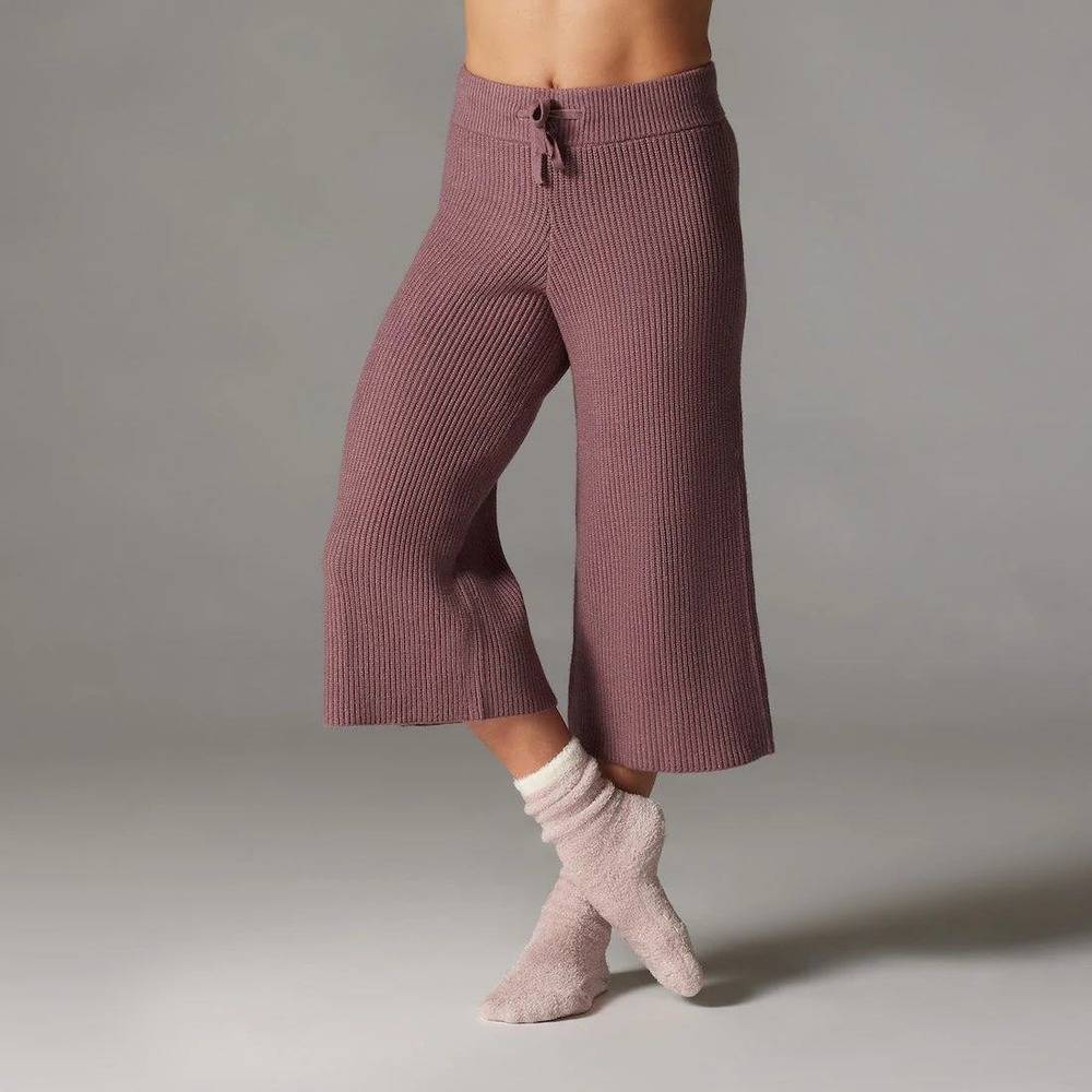 Tavi‎ Alpine Knit Pant Womens Small Mauve Ribbed Wide Leg Drawstring Loungewear
